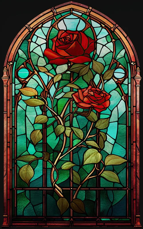 Rose Stained Glass Window Film, Frosted Window Film, ,Privacy,No Glue, Static Cling, Home Decorative