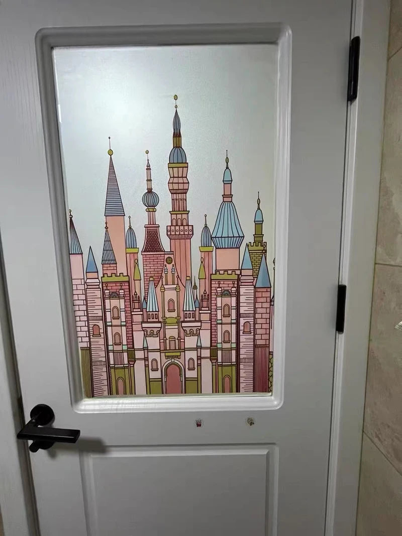 Custom Size Static Cling Window Film,Reusable Waterproof Privacy Protection Stained Glass Decal ,DIY Castle Design for Home