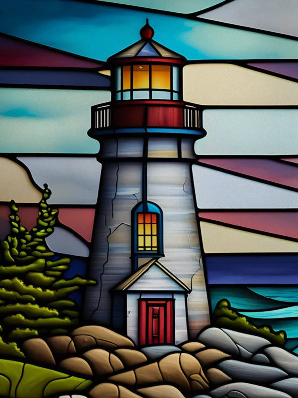 Custom Size Stained Glass Films,Privacy Static Cling,Print Castle, Lighthouse Tower, Sailboat Door Sticker,Office, Home Decor