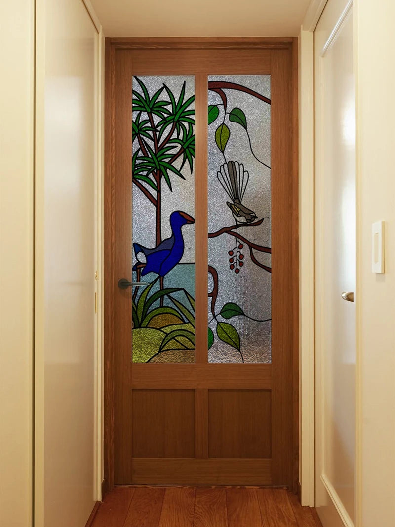 Custom Size Stained Glass Window Film,3D Stickers Static Cling For Kitchen Bathroom Bedroom Glass Sliding Door Home Decor Birds