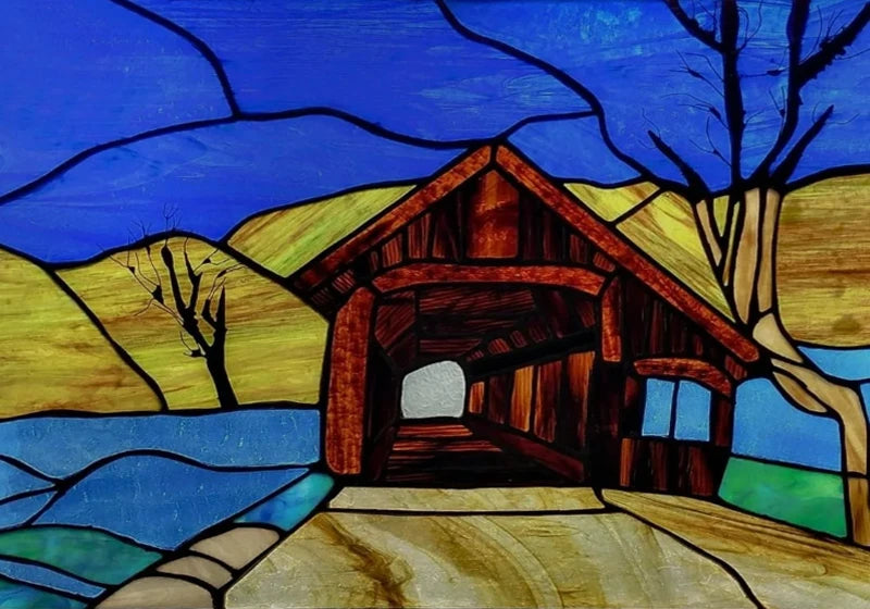 Landscape painting Stained Glass Films Transom/Windows Film Glass Sticker Static Cling Retro Vintage Style Custom Size