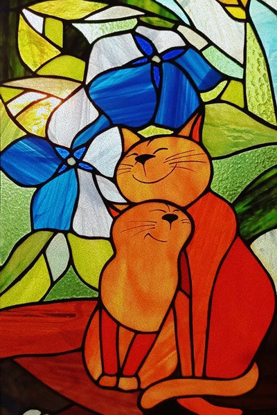 Customized Stained Glass Film Window Films Static Cling Frosted Sticker Japanese-Style Home Decor Cat  Cherry Blossom Poster