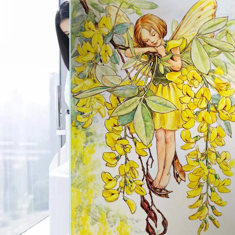 Custom Size Stained Glass Window Film, Flower Tree, Fairy Stickers, Static Cling, Kitchen, Bathroom, Bedroom, Door, Home Decor