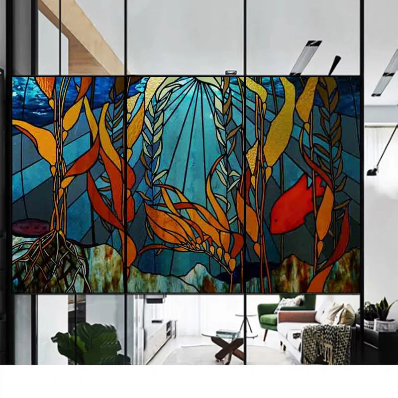Glass Films Window Sticker Static Cling Frosted Home Decor Private Tint-Film For Door Window Cabinet Wardrobe Landscape Sea