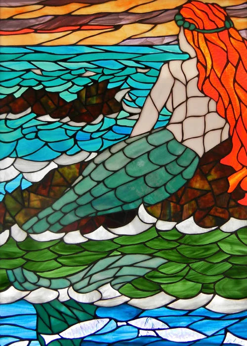 Custom Size Window Stained Glass Films,Mermaid,Flower, Fairy,People Painting Stickers for Bathroom, Door, Office, Home Decor