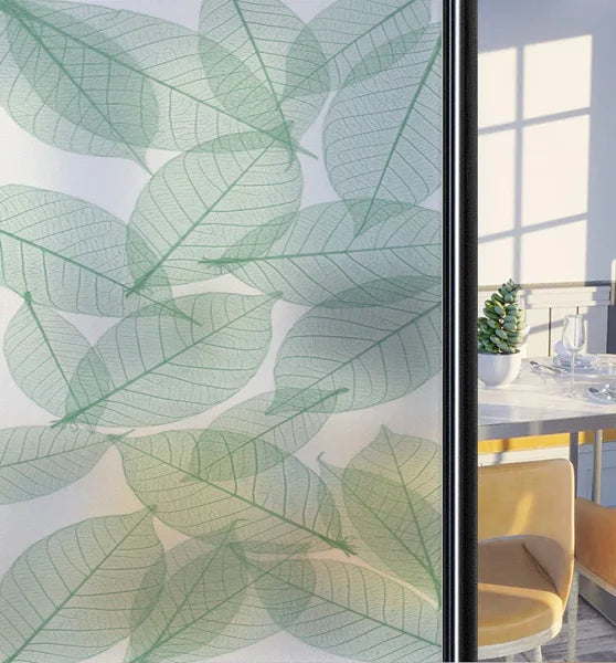 Customized Frosted Stained Glass Window Film, Art Deco Design Leaves,Static Cling, Remove Door Sticker,Home Decor