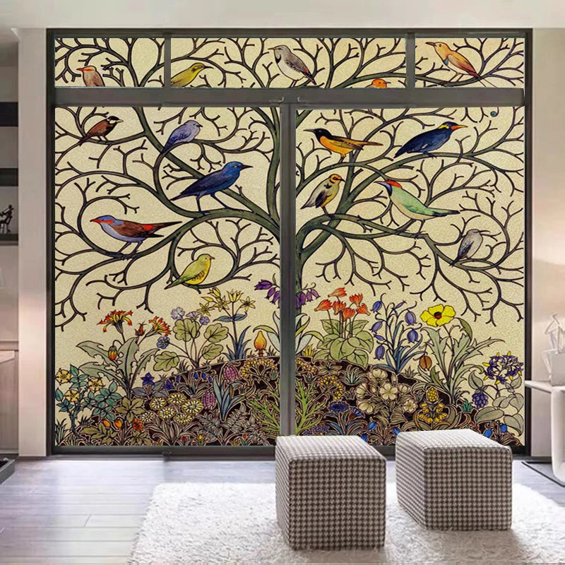 Stained Glass Window Film, Custom Size, Static Cling, Frosted,Cat, Bird, Rabbit Print, Door, Home Decor