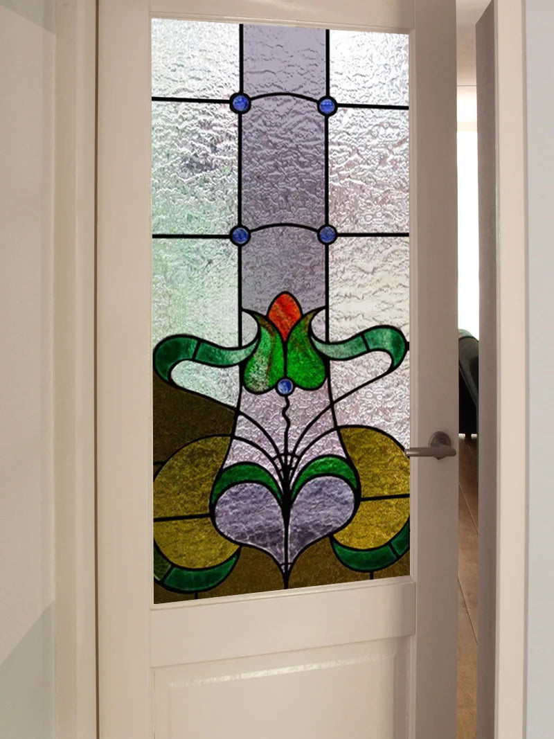 Window Film Stained Glass Films Frosted Static Cling  Privacy Glass Sticker Home Decor Retro Flower custom size