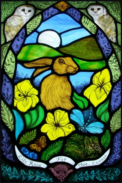 Custom Size Stained Glass Window Film Animal Pattern Rabbit Crow  Bird Fox For Rectangular Shape Glass Office Home Decor