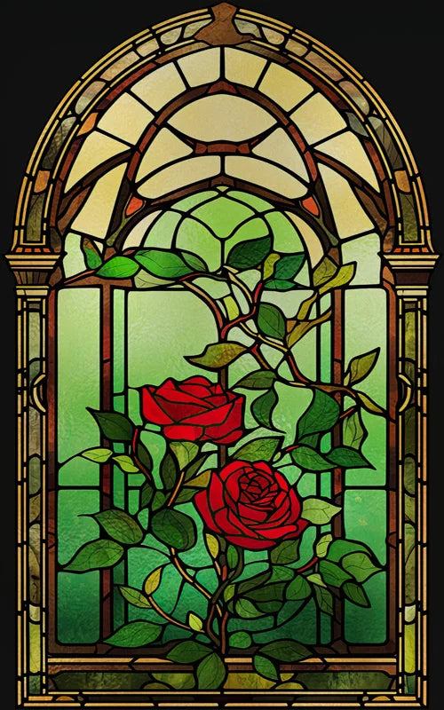 Rose Stained Glass Window Film, Frosted Window Film, ,Privacy,No Glue, Static Cling, Home Decorative