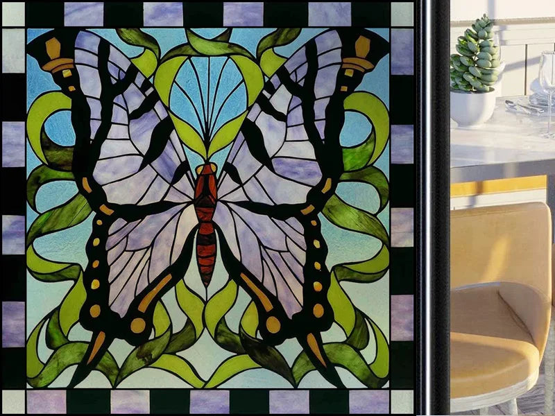 Frosted Stained Glass Window Film, Customized Art Deco Design, Static Cling Door Sticker,Home Decor Foil, Treatment