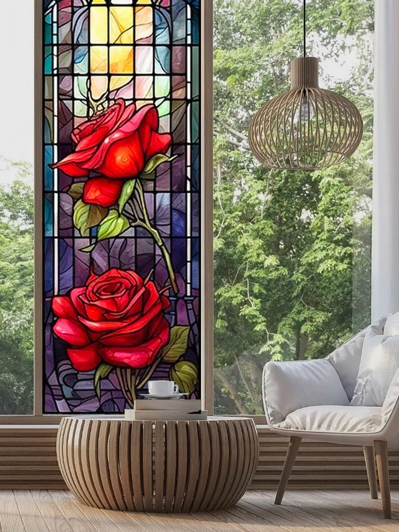 Privacy Windows Film Rose Stained Glass Window Door Stickers No Glue Static Cling Decorative Frosted Window Films Custom size