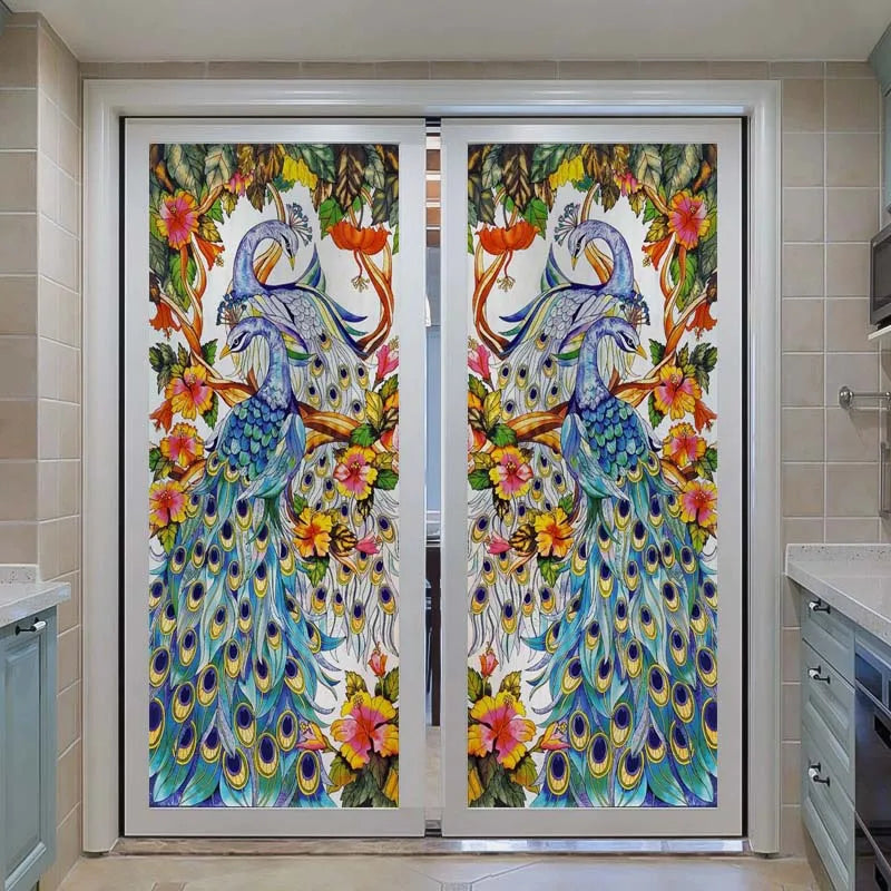 Stained Glass Film Window Sticker Static Cling  Remove Flower Rose Home Decoration for Windows,Custom designs welcom