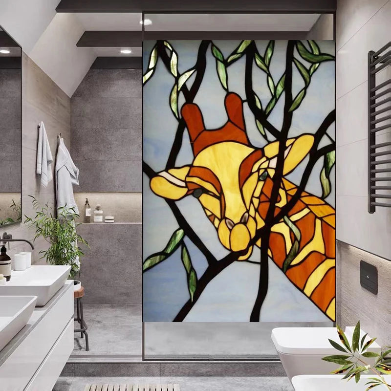 Custom Size Window Stained Glass Films,Cat,Bird,Peacock,Tiger,Fish,Animals Stickers For Bathroom Bedroom Door Office Home Decor