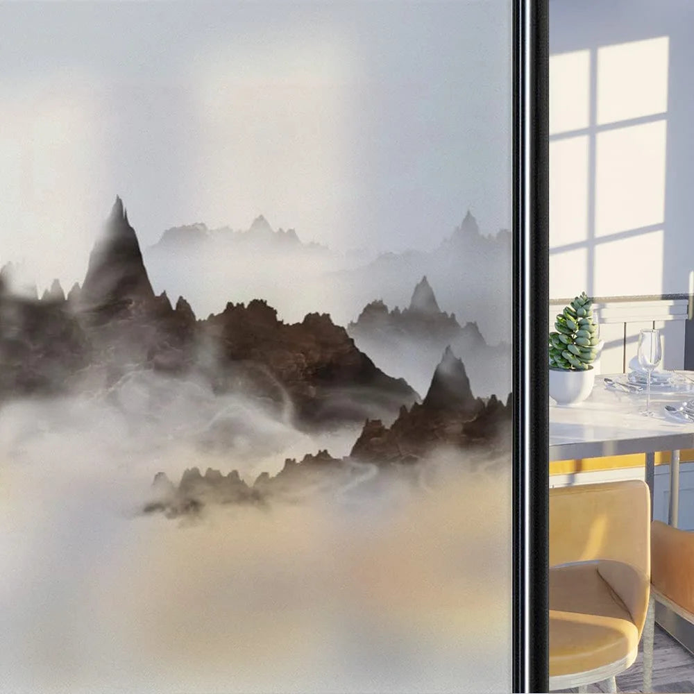 Custom Size Stained Glass Window Film,Frosted Privacy, Static Cling, Door Sticker,Bathroom, Home Decor, Tree, Mountain