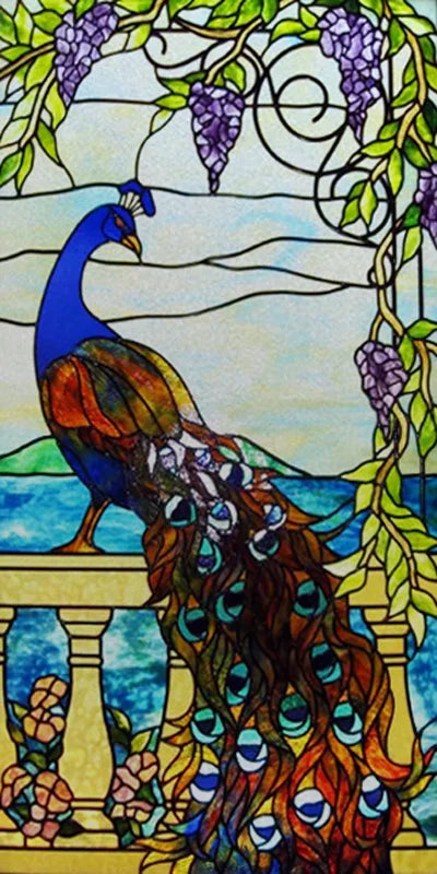 Customized Size No Glue Static Cling Frosted Stained Glass Film Window Films Sticker for Bathroom Door Home Decor Church Peacock