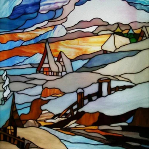 Custom Size Stained Glass Films,Privacy Static Cling,Print Castle, Sailboat, House Door Sticker,Office, Home Decor