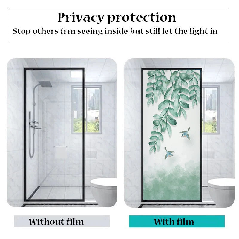 Green plant glue-free electrostatic glass film sticker window grille sticker toilet bathroom opaque privacy Custom window film