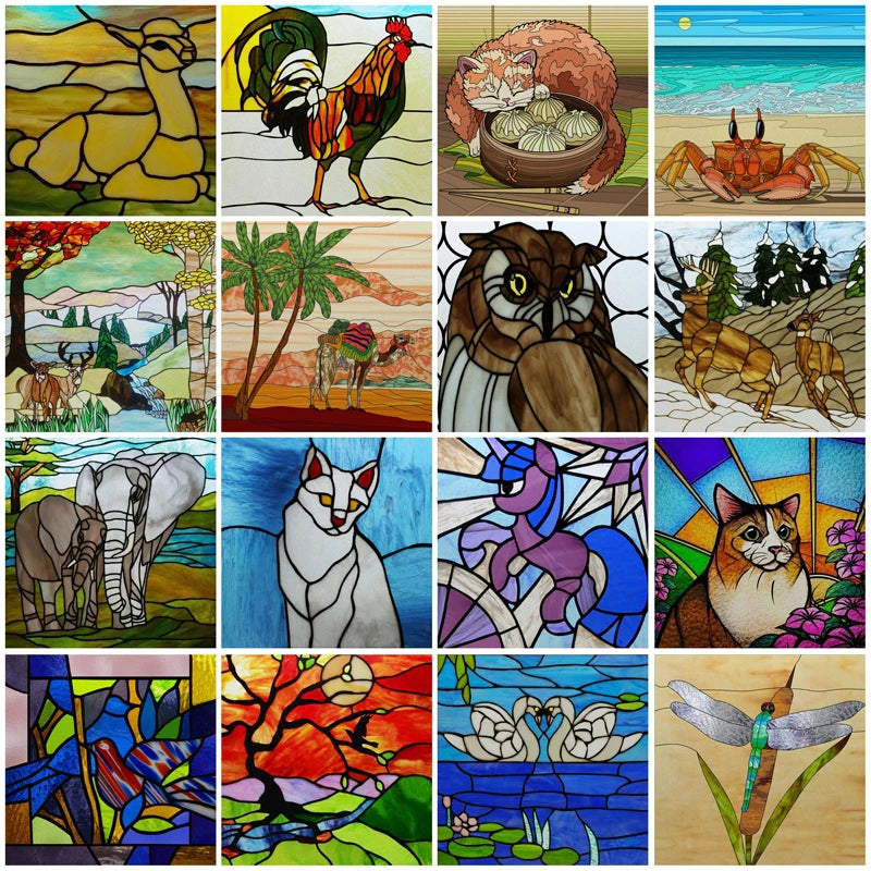 Custom Size Stained Glass Window Film Opaque Frosted Privacy Protection Removable Static Cling Home-Decor Animal Window Covering