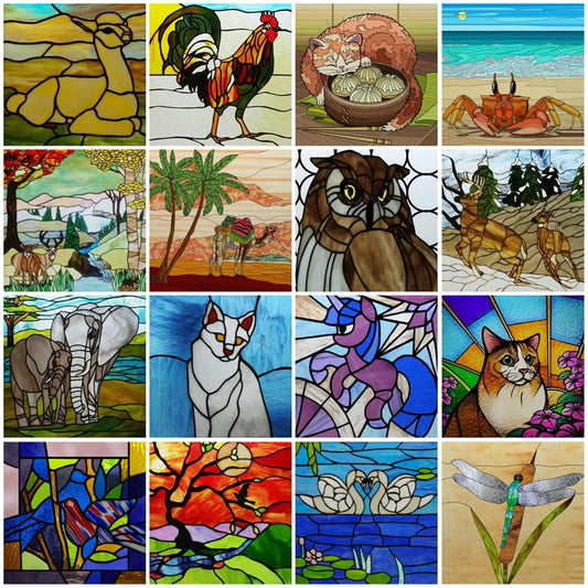 Custom Size Stained Glass Window Film Opaque Frosted Privacy Protection Removable Static Cling Home-Decor Animal Window Covering