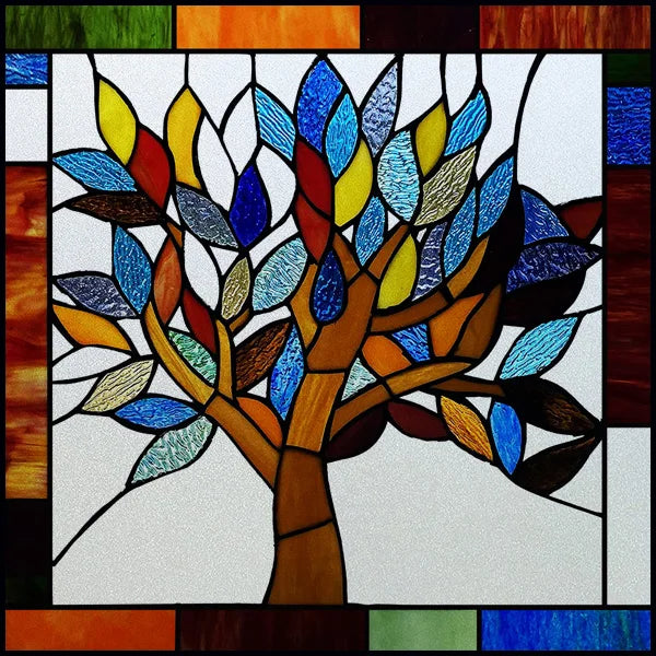 Frosted Stained Glass Window Film, Leaf Tree Static Cling Sticker,Home Decor Foil Treatment, Customized Art Design