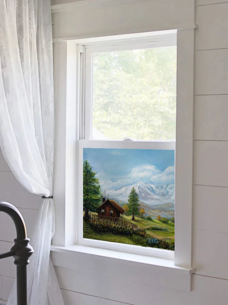 Custom Size Stained Glass Films,Privacy Static Cling,Print Castle, Sailboat, House Door Sticker,Office, Home Decor