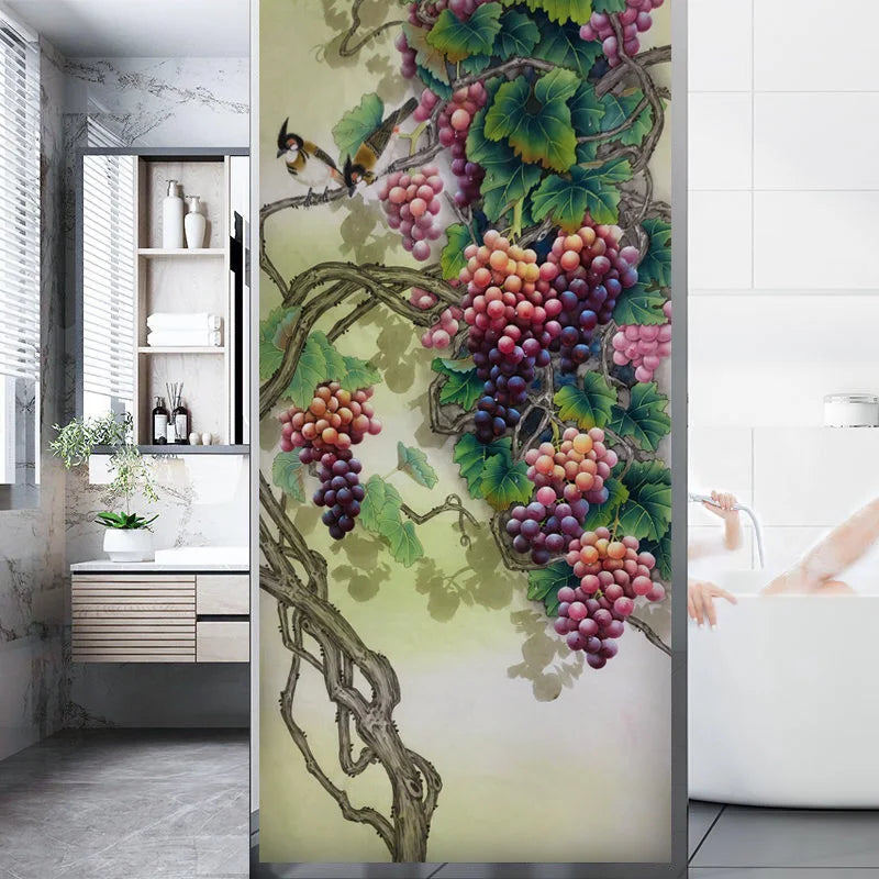 Stained Glass Films Static Cling Window Stickers Opaque Frosted Surface Bedroom Bathroom Decor Window Film Privacy Green Leaves