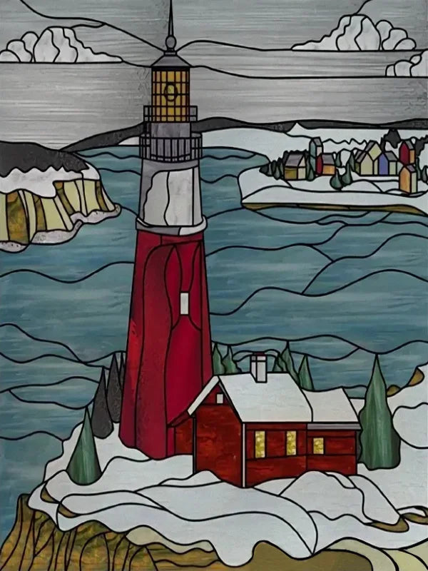 Custom Size Stained Glass Films,Privacy Static Cling,Print Castle, Lighthouse Tower, Sailboat Door Sticker,Office, Home Decor