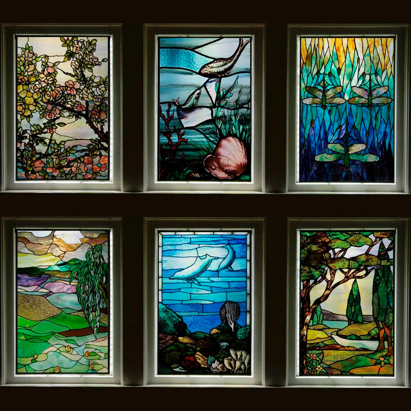 Window Film Frosted Stained Glass Films,Customized Privacy Static Cling,Retro Colorful Stickers Home Decor Bathroom Skylight