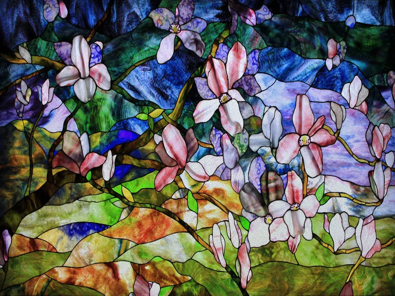 Stained Glass Window Film, Custom Size, Static Cling, Frosted,Flower, Bird, Tree Print for Transom, Glass, Home Decor