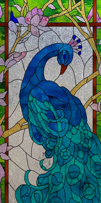 Custom Size 3D Matte Window Film, Stained Glass, Decorative UV Window Sticker, Privacy Frosted Static Cling, Home Decal,Peacock