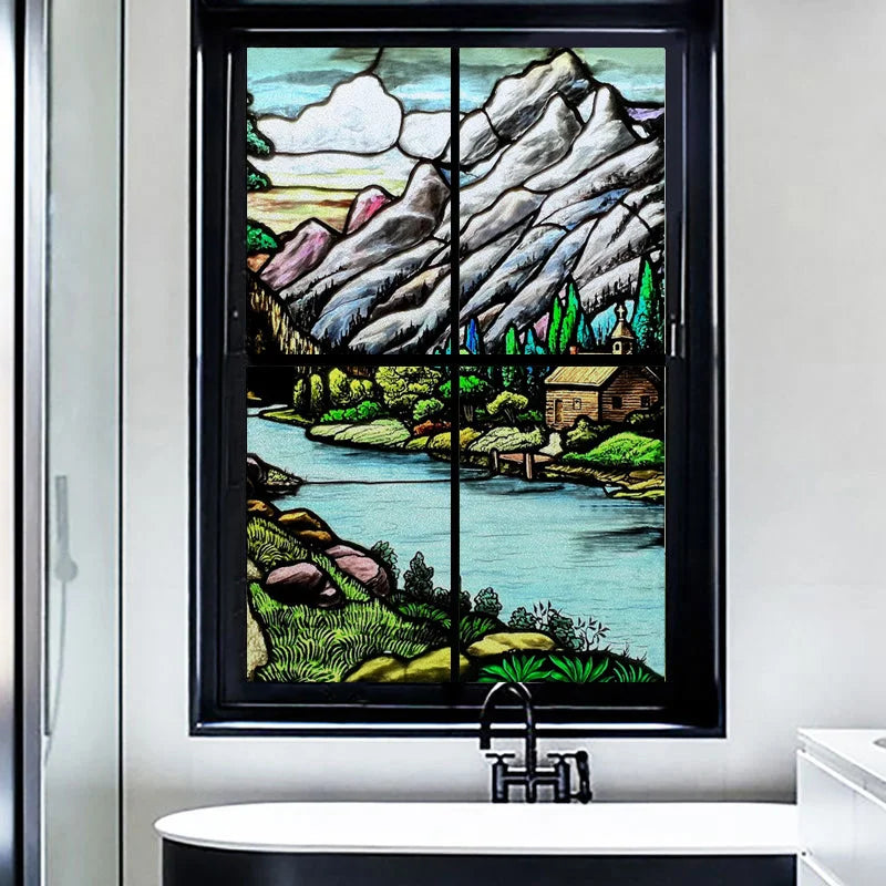 Custom Size Stained Glass Window Film Door Stickers Frosted Privacy Protection Reusable Removable Home-Decor Window Covering