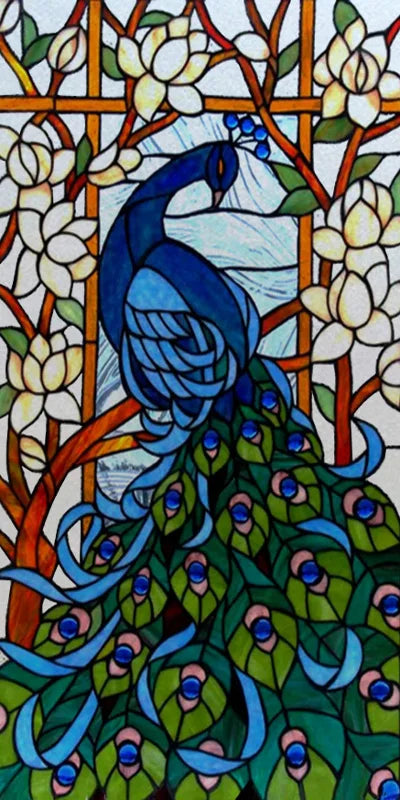 Customized Size No Glue Static Cling Frosted Stained Glass Film Window Films Sticker for Bathroom Door Home Decor Church Peacock