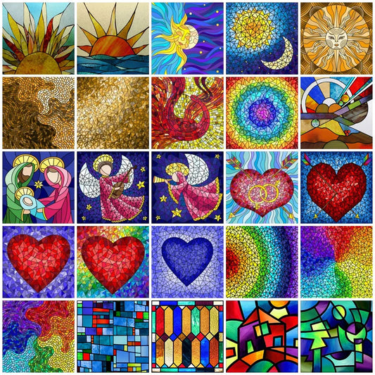 European Church Mosaic Stained Glass Films,Window Stickers Static Cling,Sun, Mosaic, Custom made to fit any Window Size or Shape