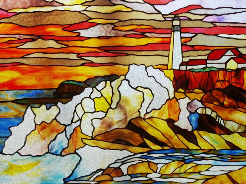 Stained Glass Window Film, Custom Size, Static Cling, Frosted,Flower, Bird, Tree Print for Transom, Glass, Home Decor