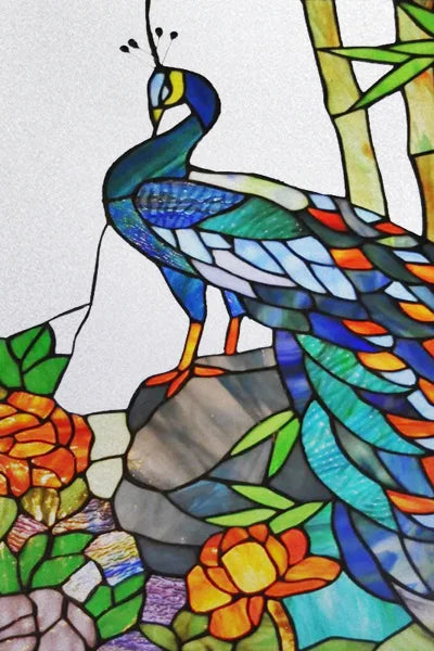 Window Film Stained Glass Stickers,Custom size Static Cling,Frosted Privacy Print Bird,Peacock,Heron,Owl,For Window Home Decor