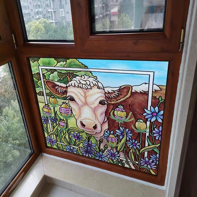 Frosted Stained Glass Film, Customized Art Deco Design, Color Static Cling Sticker,Home Decor Foil, Window Treatment