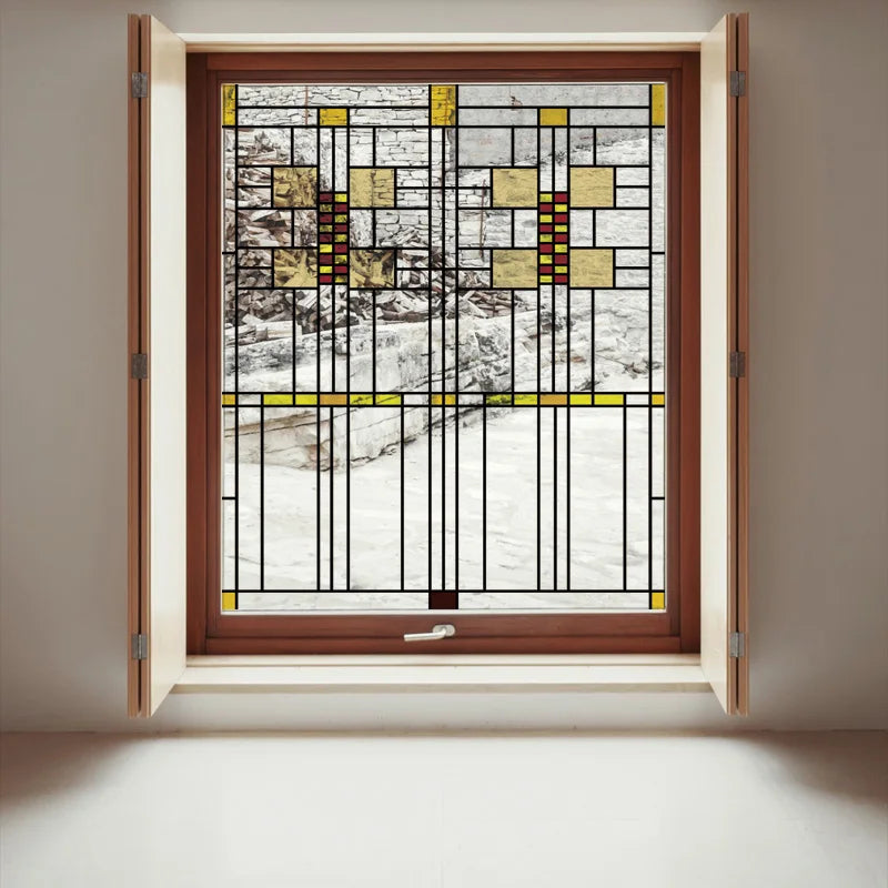 Stained Glass Window Film Transparent Glass Sticker Static Cling Prairie Scottish Style Office Door Anticollision Home Decor