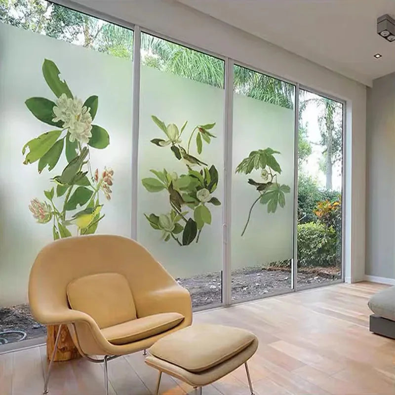 Custom Glass Films Window Film Electrostatic Frosted Flower Bird Glass Stickers For Kitchen Bathroom Bedroom Office Home Decor