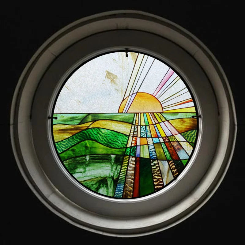 Customized Stained Glass Window Glass Films,Privacy Frosted Static Cling, Classic Pattern for Round Door, Home Decor