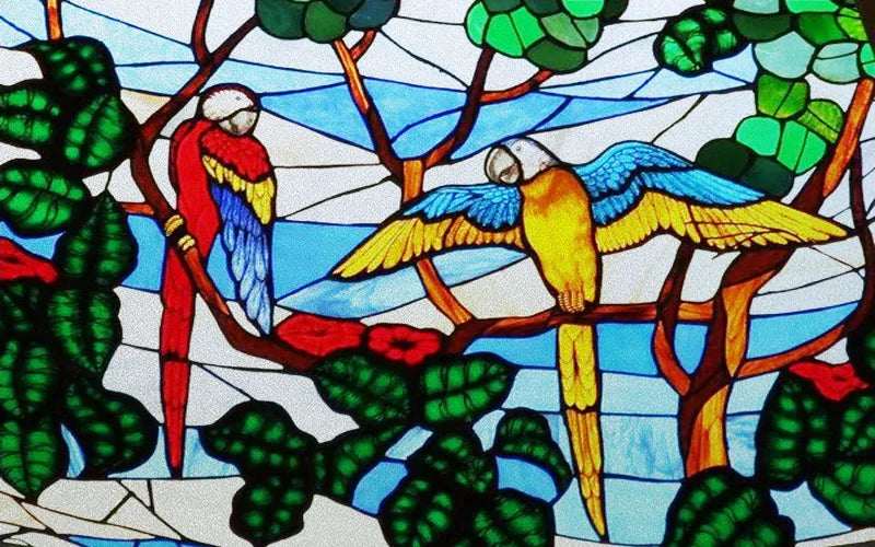 Custom Size Glass Window Film Static Cling Frosted Glass Films Stickers For Bathroom Kitchen Door Birds Heron Parrot Owl