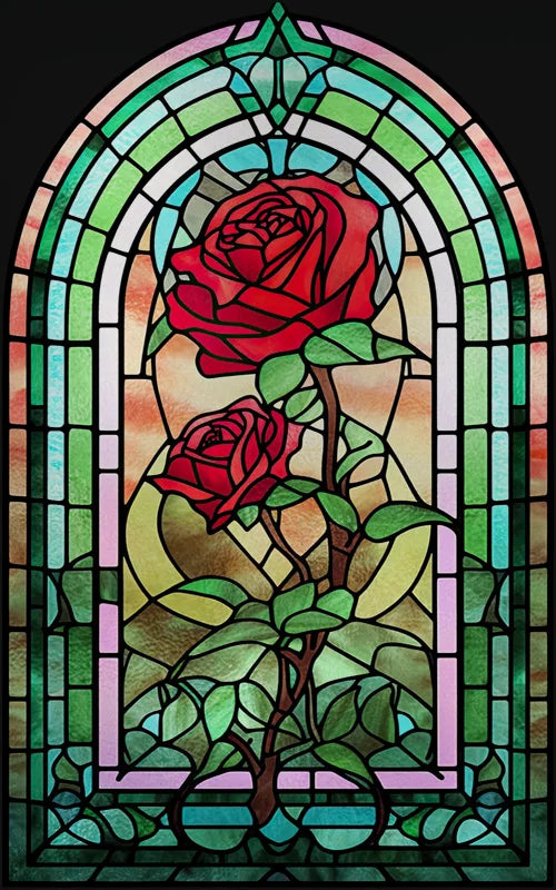 Rose Stained Glass Window Film, Frosted Window Film, ,Privacy,No Glue, Static Cling, Home Decorative