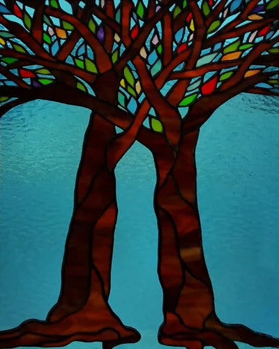 Window Film Frosted Stained Glass Films Customized Art Tree Retrom Static Cling Sticker,Home Decor Window Treatment