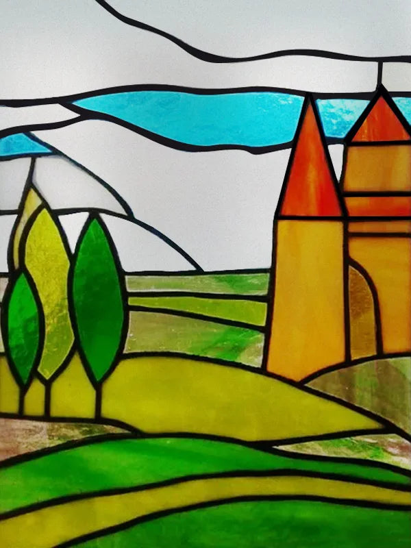 Custom Size Stained Glass Films,Privacy Static Cling,Print Castle, Lighthouse Tower, Sailboat Door Sticker,Office, Home Decor