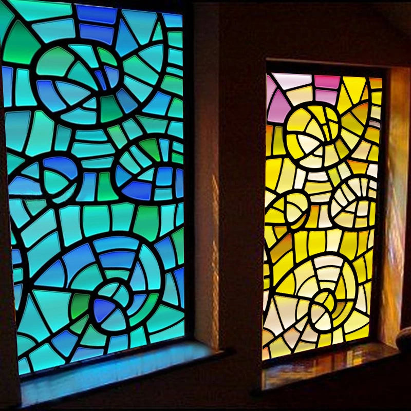 Custom Size Stained Glass Window Film Opaque Frosted Privacy Protection Removable Static Cling Home-Decor Mosaic Window Covering