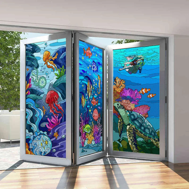 Custom Stained Glass Window Films,Frosted sticker,Privacy Static Cling Light-transparent For Bathroom Sliding door Home Office