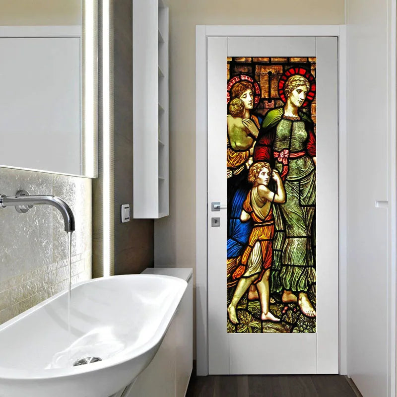 Stained Glass Films, Frosted Sticker,Self Adhesive/Static Cling  Privacy Church Home Decor,Children being Blessed
