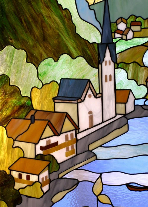 Window Film Stained Glass Stickers,Custom size Static Cling,Print Castle Church landscape Sailboat Sticker,Office Home Decor