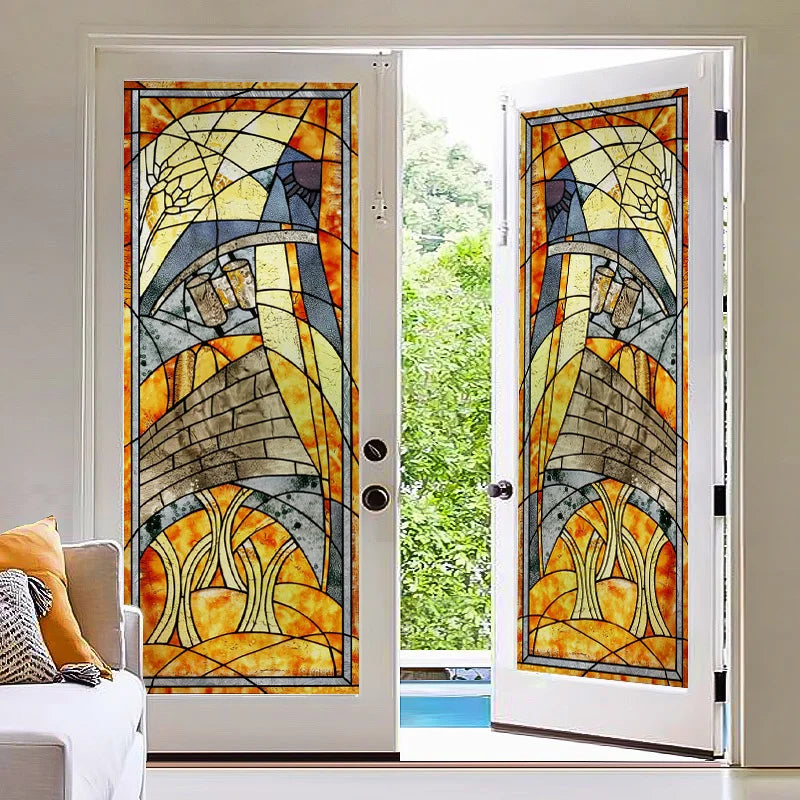 Frosted Stained Glass Window Film, Customized Art Decor Design, Flower Tree, Cat,Static Cling Sticker,Home Decor, Treatment