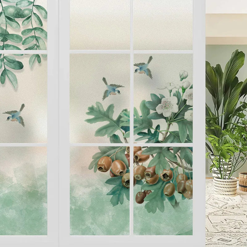 Green plant glue-free electrostatic glass film sticker window grille sticker toilet bathroom opaque privacy Custom window film